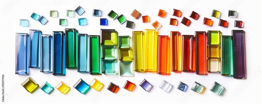 Obraz premium Isolated stained glass supplies on white background, 4K hyperrealistic photo