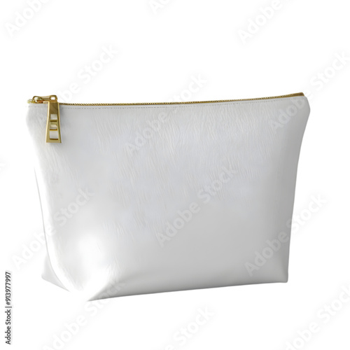 White Accessories Makeup Bag Mockup isolated on white transparent background, PNG, zipper