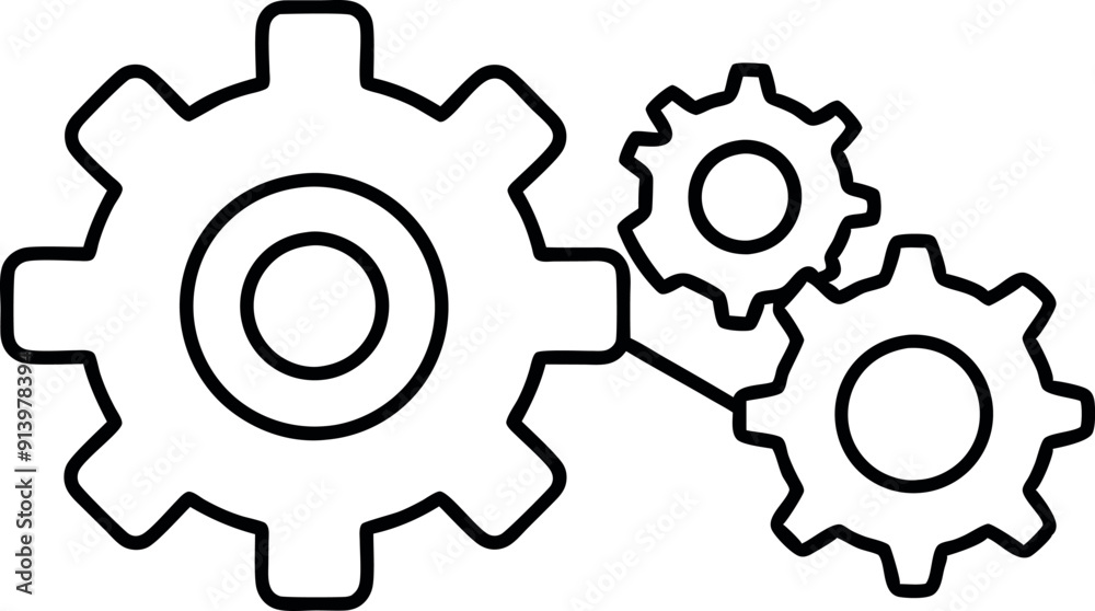 Black and White Gear Icons Representing Engineering and Teamwork Black and White Gear Icons Representing Engineering and Teamwork
