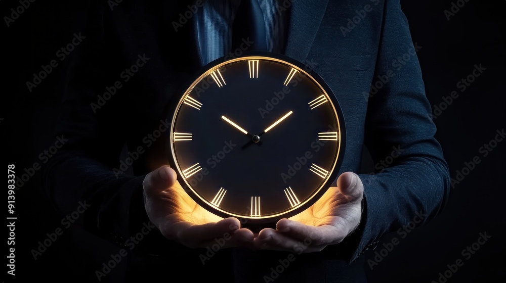 custom made wallpaper toronto digitalBusinessman holding glowing clock in his hand focusing on time management, management strategies, business concept