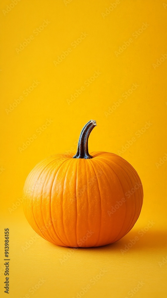 Minimalist Halloween Pumpkin on Vibrant Yellow Minimalist Halloween Pumpkin on Vibrant Yellow