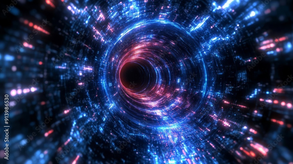 Obraz premium Holographic time vortex in a spacetime continuum, Scifi, Neon, 3D Render