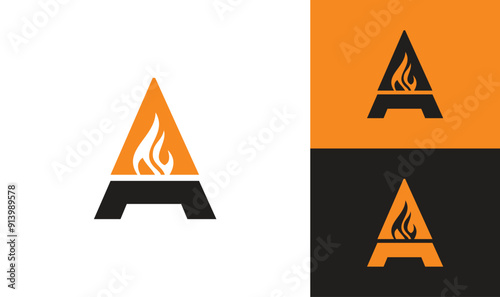 Letter A with Fire Flame Modern Unique Business Logo Template