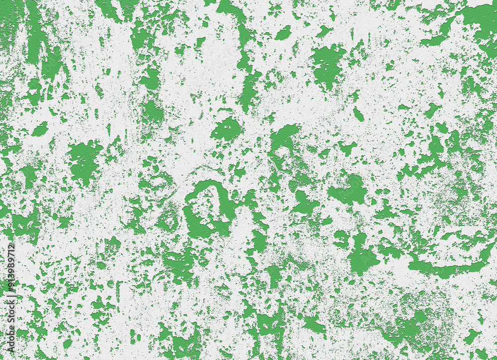 Exfoliating white paint on a green rough surface Exfoliating white paint on a green rough surface