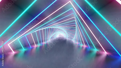 Futuristic interior background tunnel glowing colorful neon 3d animation