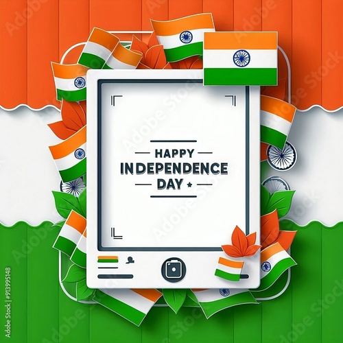 Happy Independence Day of India A Blank Empty  indian flag design graphic. Social media post template for ads & poster created with generative ai photo