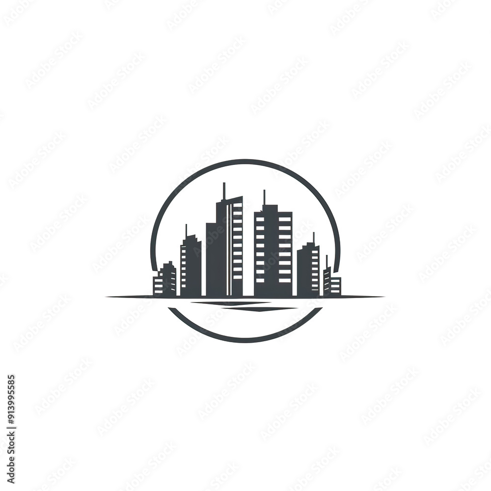 Fototapeta premium Cityscape Silhouette within a Circle, generative ai image