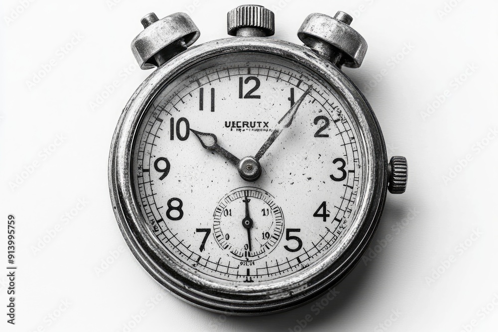 Old stopwatch showing time passing by sitting on white background Old stopwatch showing time passing by sitting on white background