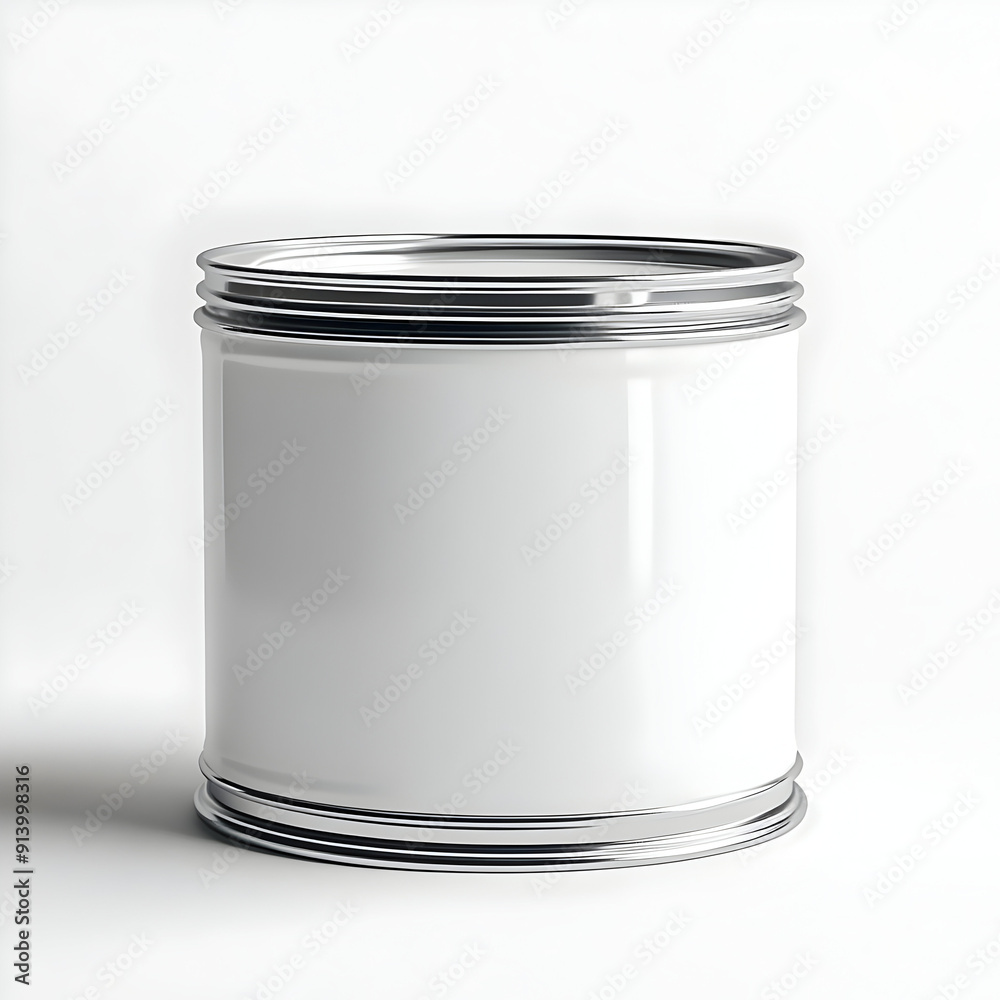 A clean white paint can with a silver lid, perfect for illustrating home improvement or DIY projects.