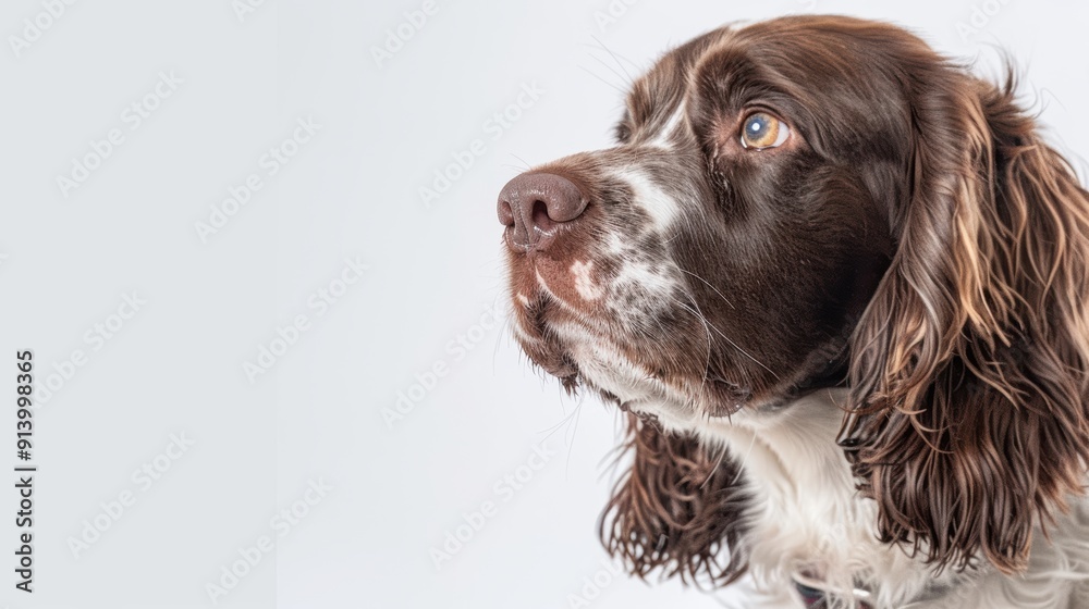 Eager springer spaniel with a brown and white coat eagerly awaits play and affection Eager springer spaniel with a brown and white coat eagerly awaits play and affection