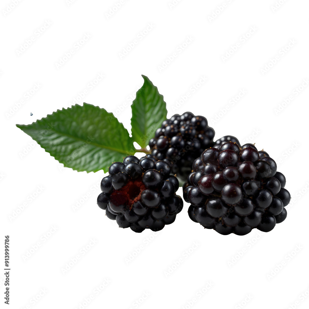 Blackberry berries and leaves on transparent background. The file contains pruning paths. Blackberry berries and leaves on transparent background. The file contains pruning paths.