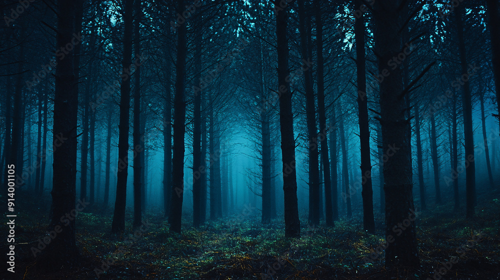 Naklejka premium A high definition photographic creative of a forest at night, capturing the beauty and mystery of the natural landscape.