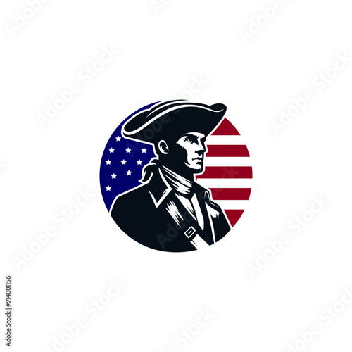 American Revolution War.Patriot Continental With American Flag Logo Design