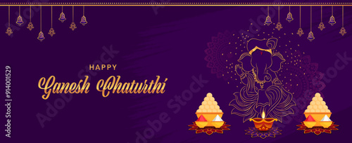 Happy ganesh chaturthi traditional greeting card banner background with Lord Ganpati. Design for Banner or Header