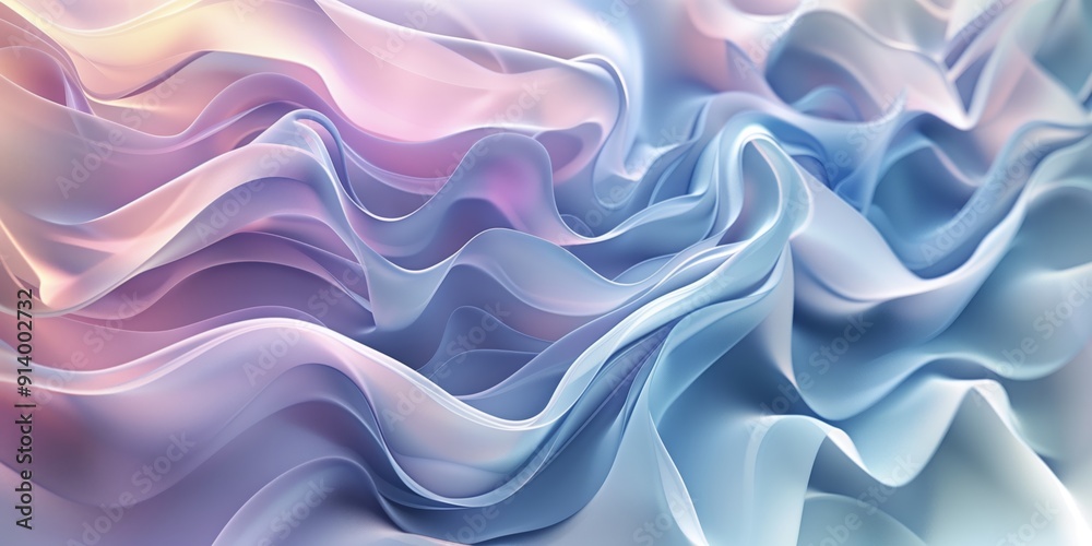 Obraz premium Abstract background with polygonal elements and wavy lines in light tones, smooth color transitions, minimalistic composition.