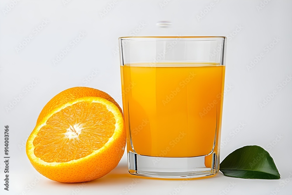 Glass of orange juice and orange fruit on white background. Fruit concept. Glass of orange juice and orange fruit on white background. Fruit concept.