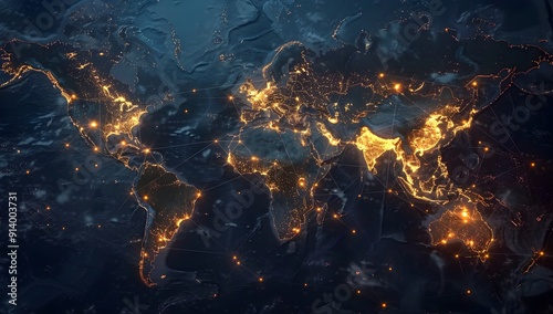 A world map with glowing connections between cities and countries, representing global connectivity and the impact of digital technology on cross Hendricks globe dark blue background photo