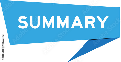 Blue color speech banner with word summary on white background