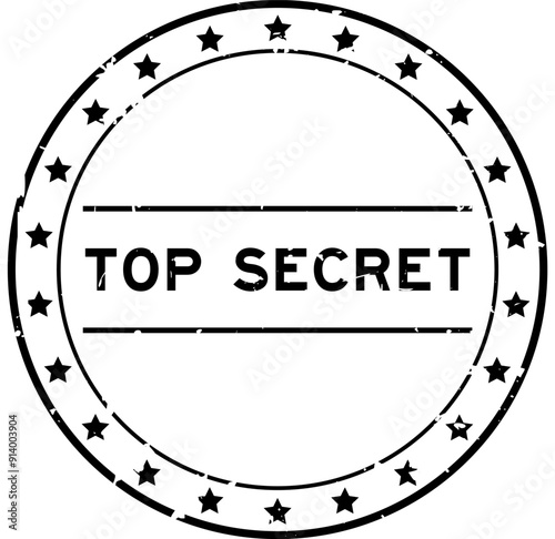 Grunge black top secret word round rubber seal stamp on white background