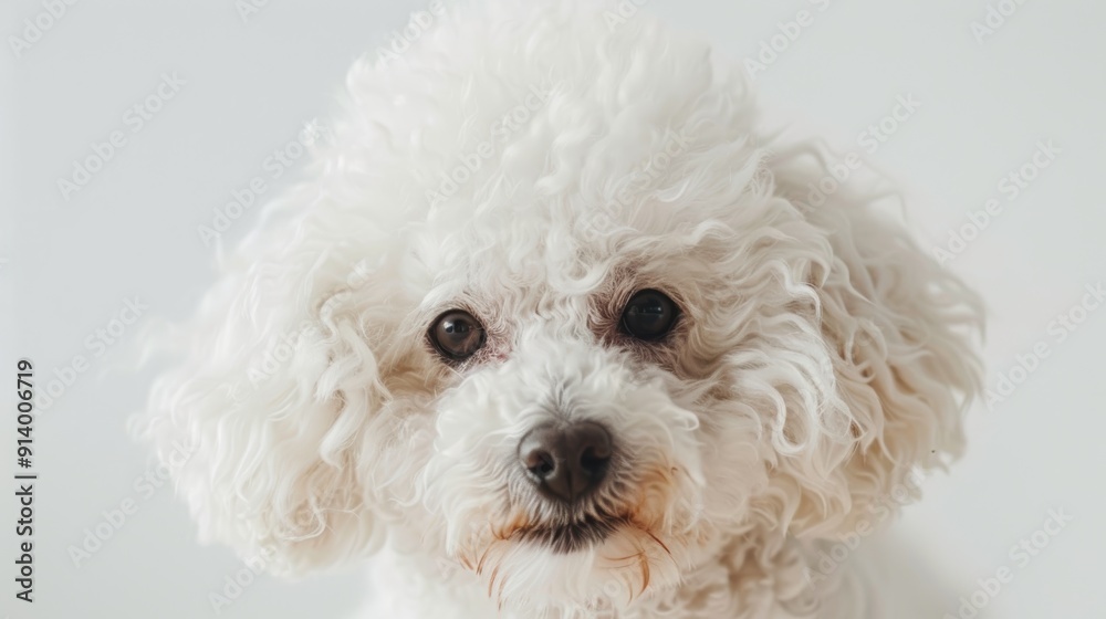 Cute white poodle dog poses playfully against a clean backdrop, radiating happiness and warmth. Perfect for creative projects Cute white poodle dog poses playfully against a clean backdrop, radiating happiness and warmth. Perfect for creative projects