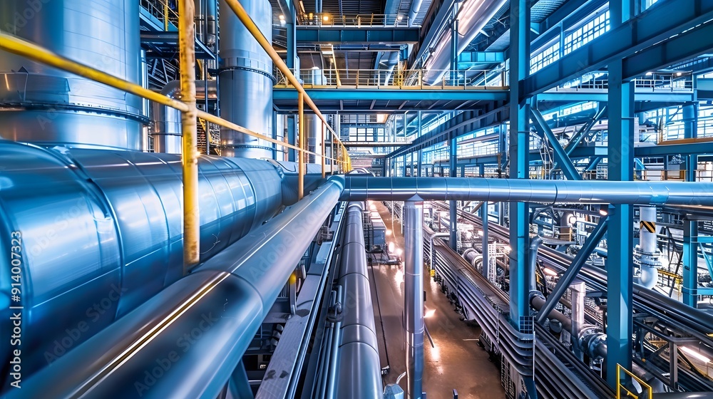 an advanced industrial facility with waste heat recovery systems, optimized processes, and energy-efficient machinery, reducing overall energy consumption an advanced industrial facility with waste heat recovery systems, optimized processes, and energy-efficient machinery, reducing overall energy consumption