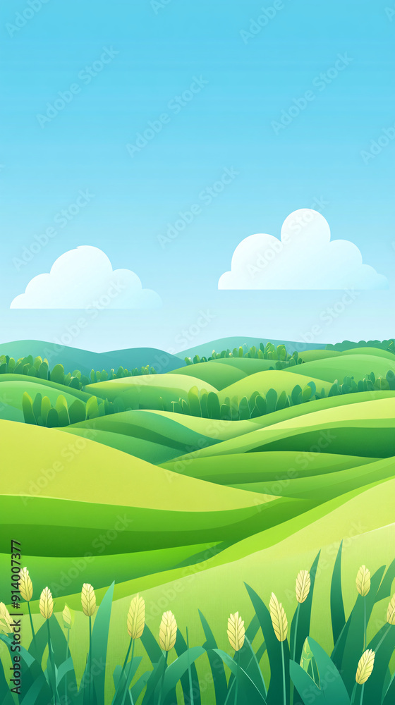 Fototapeta premium Rural revitalization rural farmland landscape summer work scene illustration