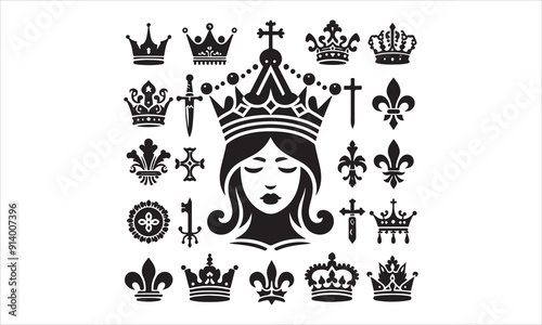 Medieval royal crown queen monarch king lord silhouette icons stock illustration
Crown - Headwear, Vector, Coronation, Logo, Queen Royal Person
