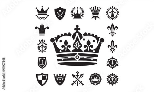Medieval royal crown queen monarch king lord silhouette icons stock illustration
Crown - Headwear, Vector, Coronation, Logo, Queen Royal Person