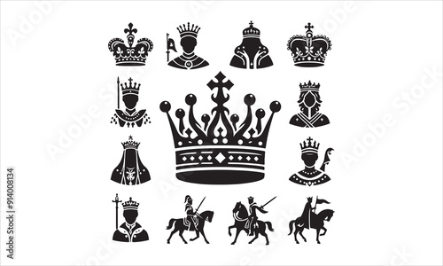 Medieval royal crown queen monarch king lord silhouette icons stock illustration
Crown - Headwear, Vector, Coronation, Logo, Queen Royal Person