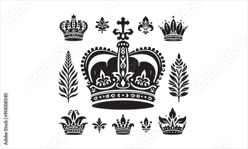 Medieval royal crown queen monarch king lord silhouette icons stock illustration
Crown - Headwear, Vector, Coronation, Logo, Queen Royal Person