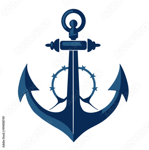 Nautical blue anchor for heavy ship with circle of spikes and stars