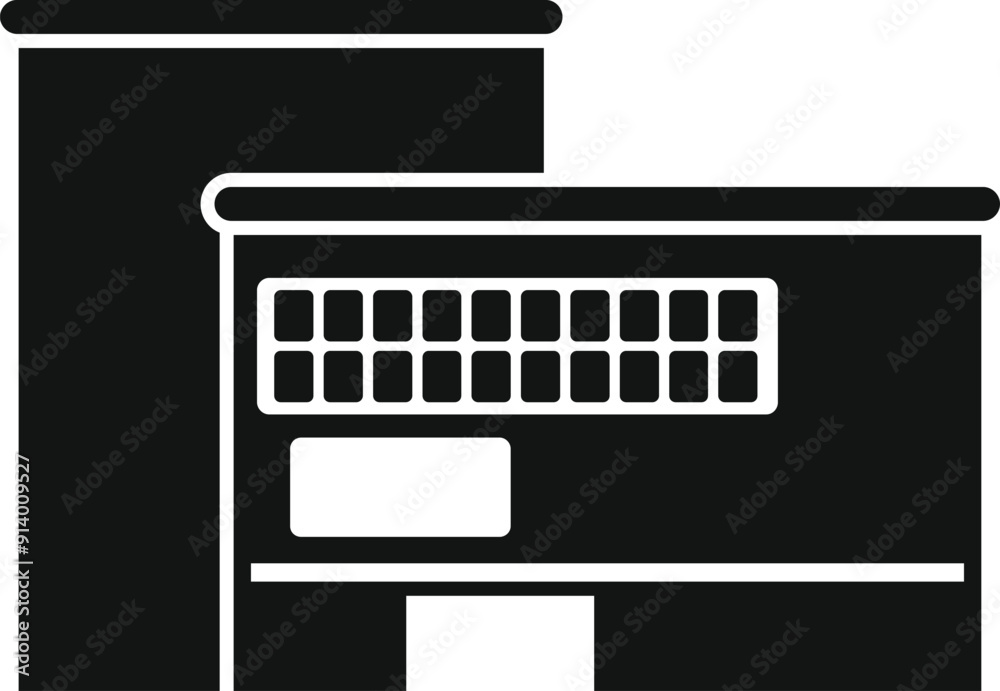 Simple icon of a factory building with pipes, representing manufacturing and industry Simple icon of a factory building with pipes, representing manufacturing and industry