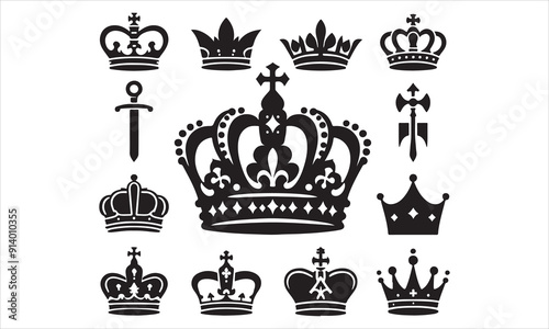 Medieval royal crown queen monarch king lord silhouette icons stock illustration
Crown - Headwear, Vector, Coronation, Logo, Queen Royal Person