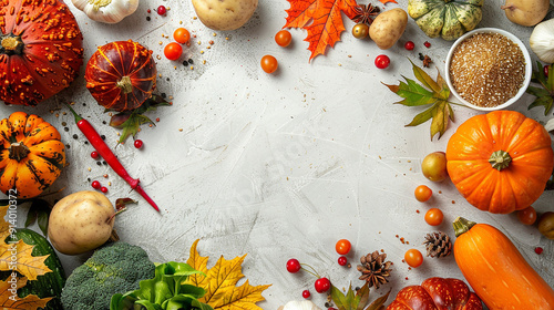 Typical Thanksgiving Vegetables - Top-Down Photo on White Background with Space for Text