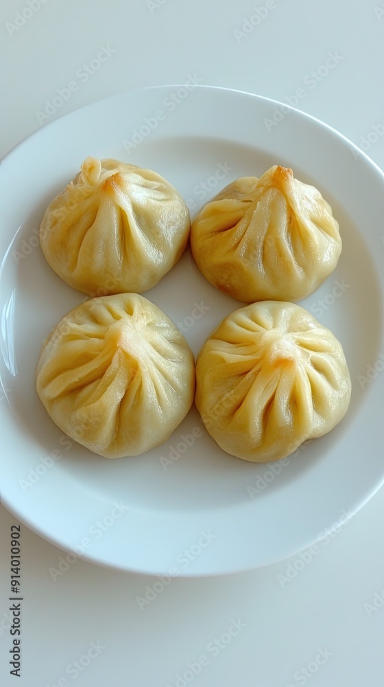Deliciously Steamed Dumplings Served on a White Plate at Lunchtime Deliciously Steamed Dumplings Served on a White Plate at Lunchtime
