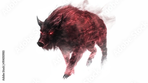 giant terrifying transparent invicible floating red boar ghost stealth hologram vfx patronus with white background photo