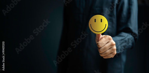 happy smiley face icon emotions. Good feedback rating, positive customer review, evaluation and satisfaction, give rating to service experience on online application for Customer review feedback.