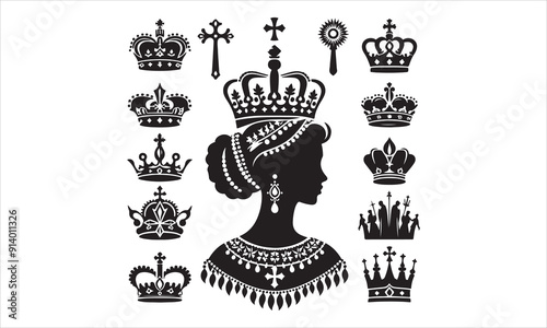 Medieval royal crown queen monarch king lord silhouette icons stock illustration
Crown - Headwear, Vector, Coronation, Logo, Queen Royal Person