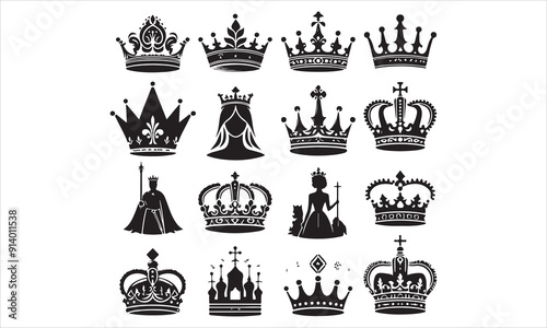 Medieval royal crown queen monarch king lord silhouette icons stock illustration
Crown - Headwear, Vector, Coronation, Logo, Queen Royal Person