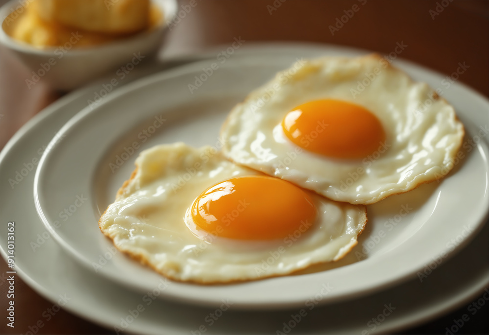 Plate with delicious fried eggs for breakfast Plate with delicious fried eggs for breakfast