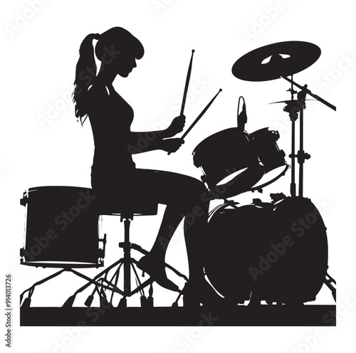 Drummer kit silhouette vector illustration.