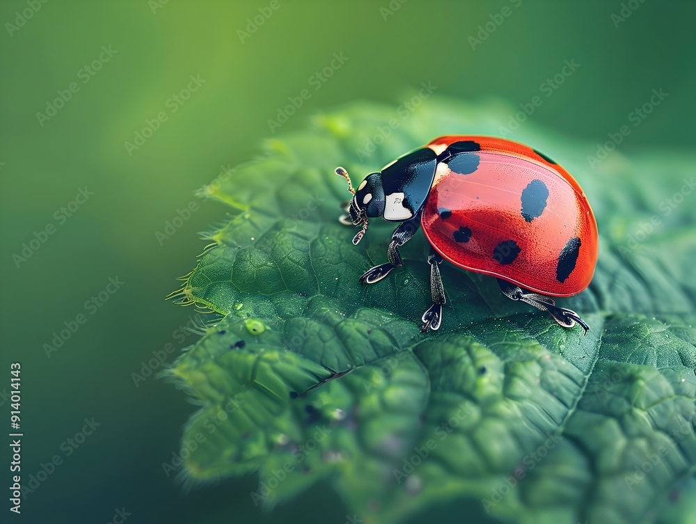Vibrant Red Ladybug on a Green Leaf in Macro Photography Vibrant Red Ladybug on a Green Leaf in Macro Photography