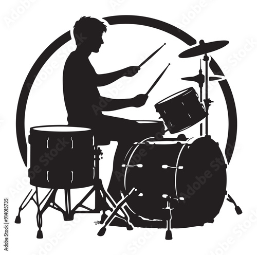 Drummer kit silhouette vector illustration.
