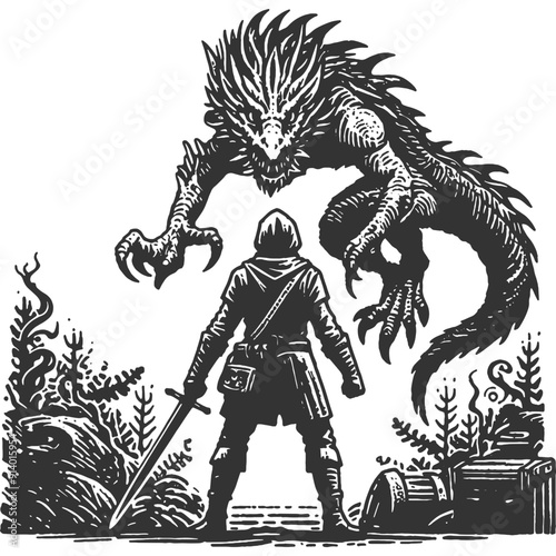 On the Trail of Giants Vintage Illustration Vector