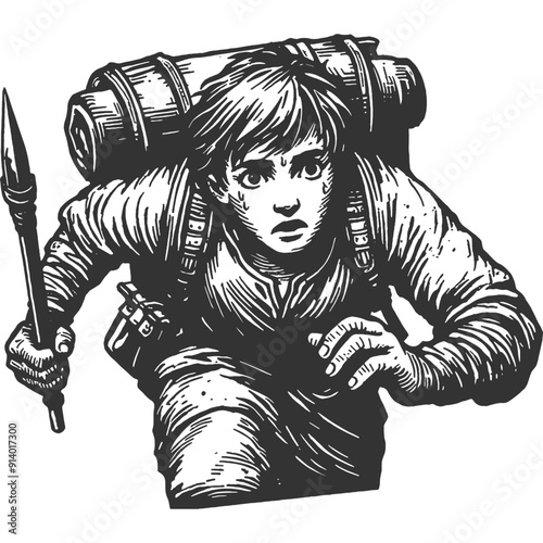 In the Clutches of Darkness Vintage Illustration Vector