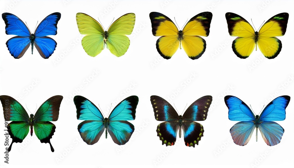 set of beautiful blue green yellowbutterflys isolated on white or transparent png set of beautiful blue green yellowbutterflys isolated on white or transparent png