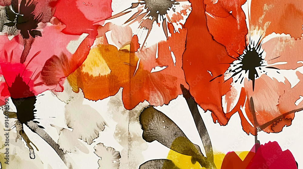 Fototapeta premium Abstract Colorful Floral Pattern with Orange Accents.