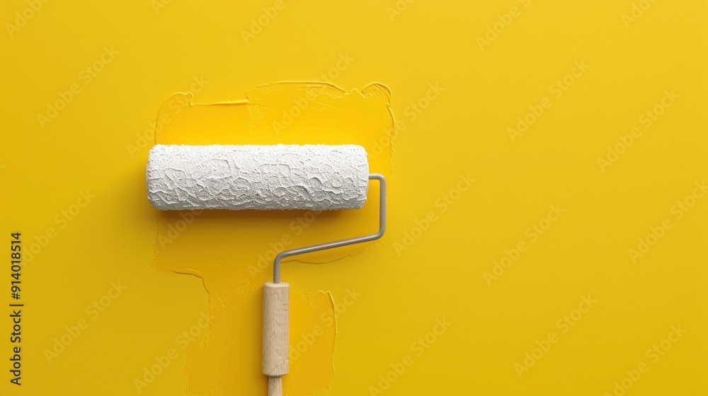 Fototapeta premium Paint Roller on Yellow Background