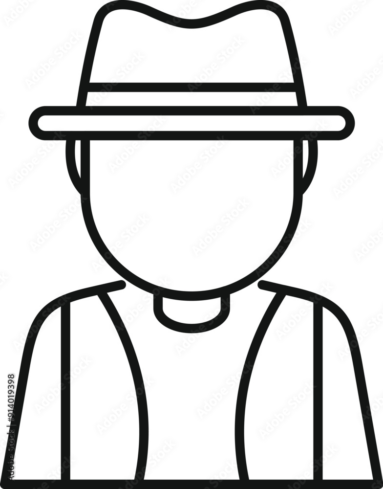 Line drawing of a man wearing a hat and a vest Line drawing of a man wearing a hat and a vest