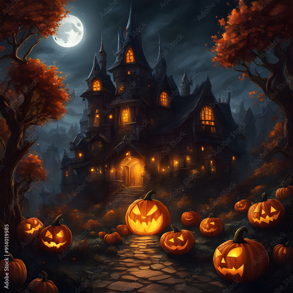 Fantasy Halloween Castle within a Giant Jack O' Lantern Fantasy Halloween Castle within a Giant Jack O' Lantern